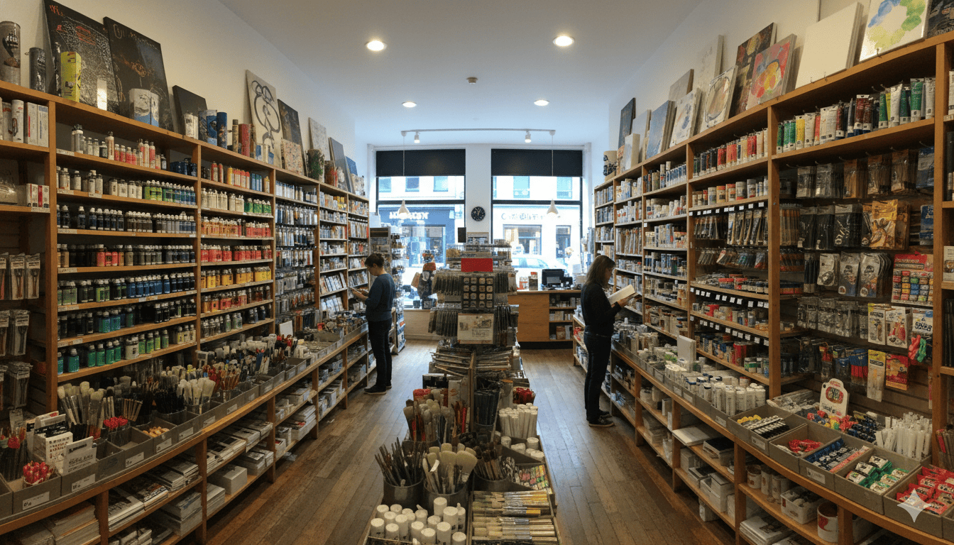 Cctvuawatchul butik interiør med hylder fyldt med kunstmaterialer